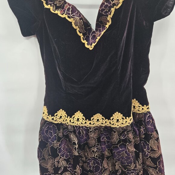 Vintage Scott McClintock Velvet Burnout Dark Floral Off Shoulder Mini Dress 12 - Picture 1 of 9